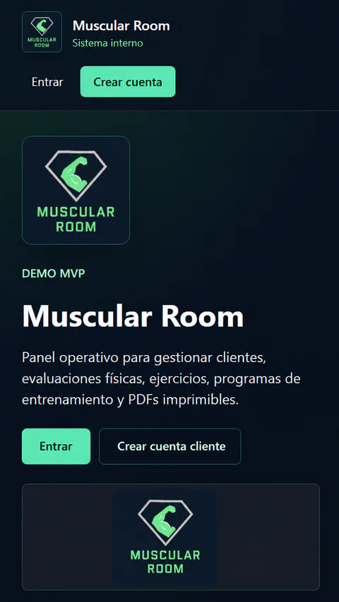Captura del sitio de Muscular Room desarrollado por Lumos Media en dispositivo móvil