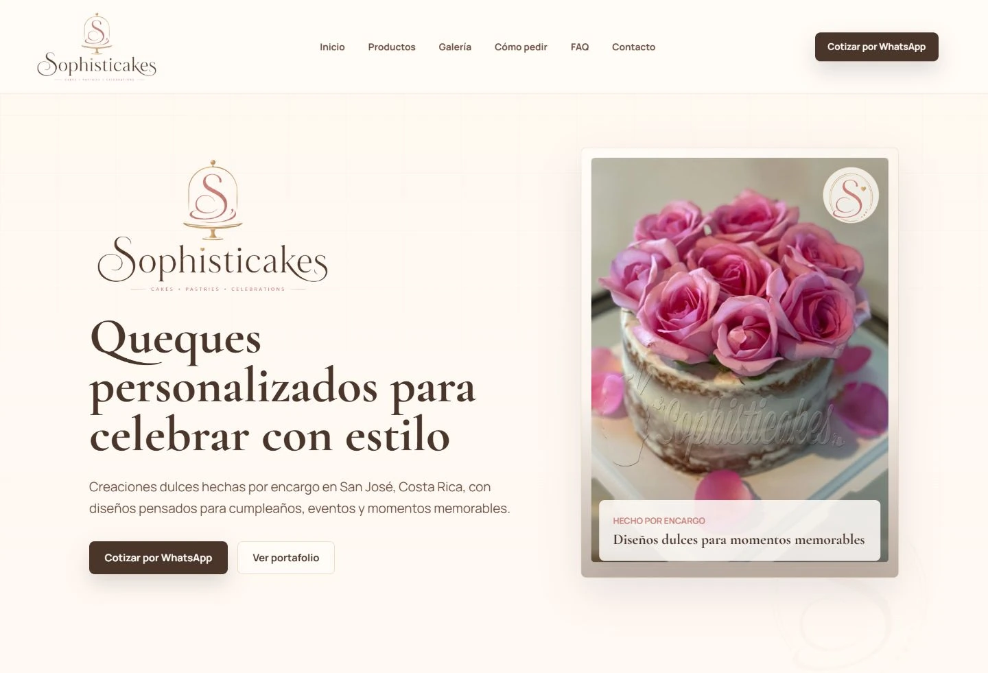 Captura del sitio de Sophisticakes desarrollado por Lumos Media en vista de escritorio