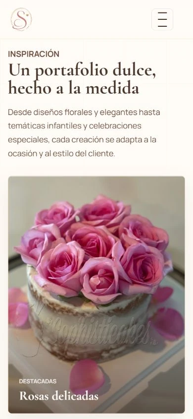 Captura de la galería editorial de Sophisticakes en dispositivo móvil