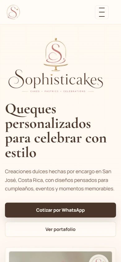 Captura del sitio de Sophisticakes desarrollado por Lumos Media en dispositivo móvil